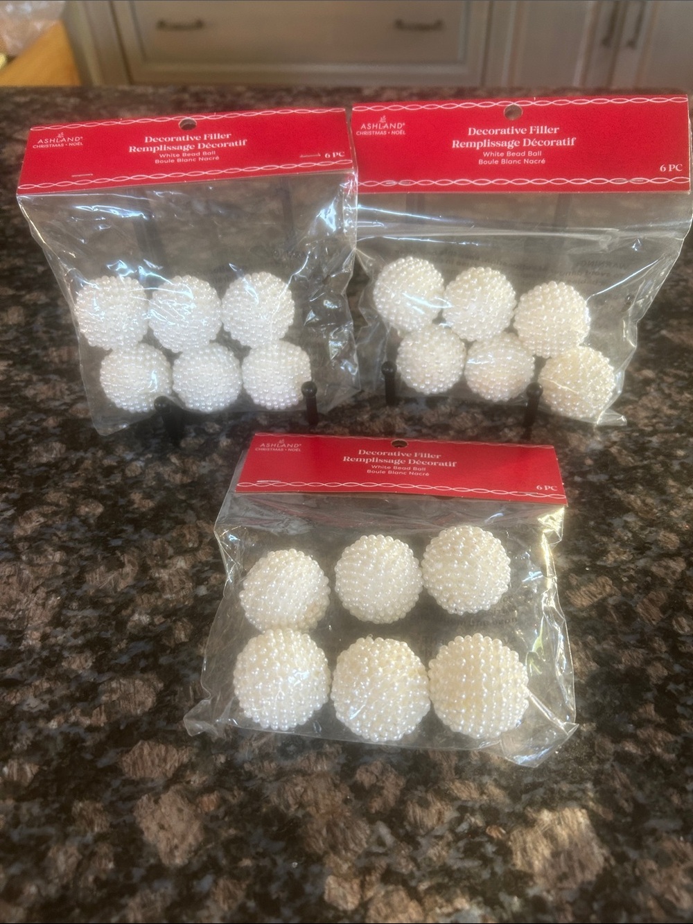 ASHLAND WHITE BEAD PEARL TEXTURED DECORATIVE FILLER 6PC LOT IF 3 NWT